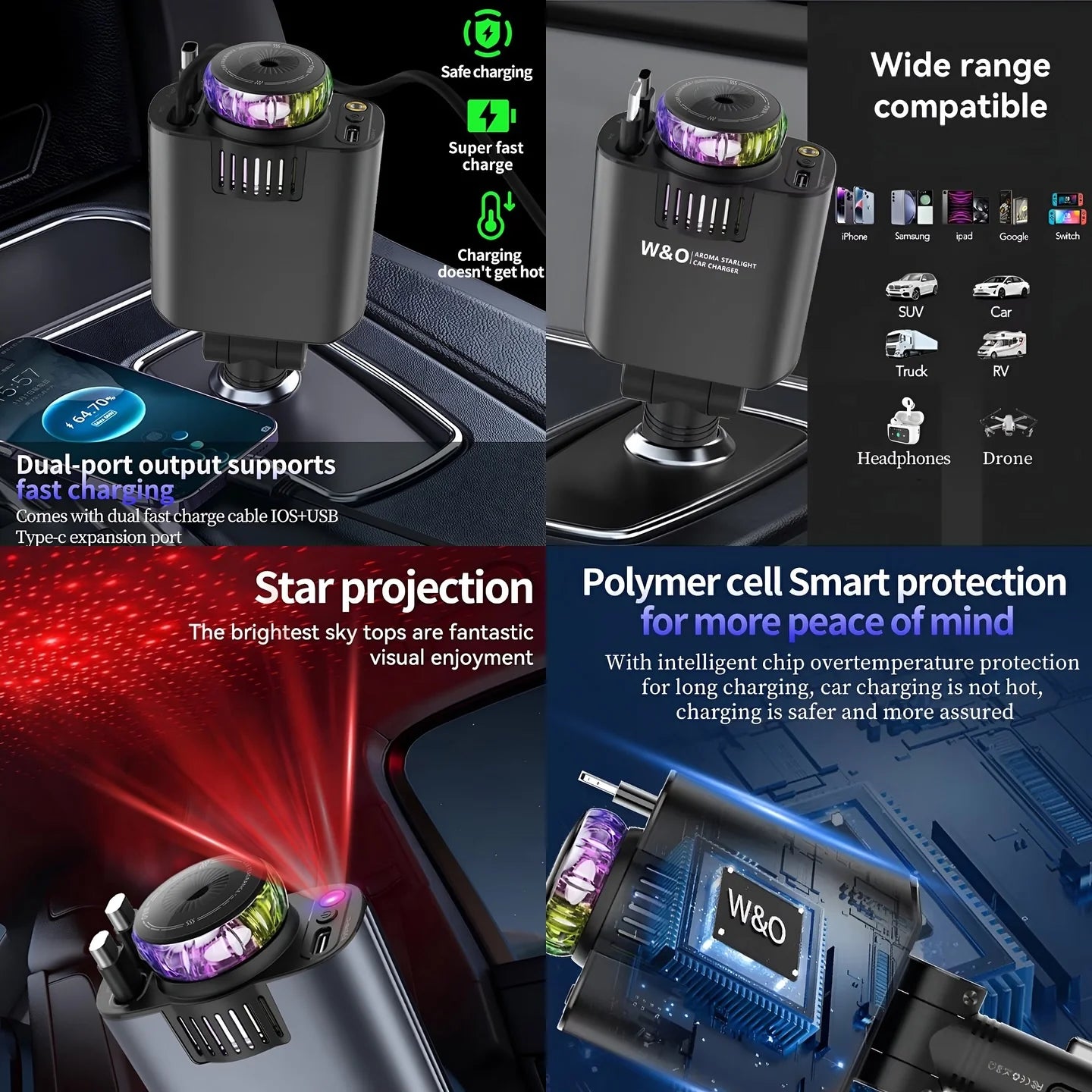 5-in-1 Car Charger and Star Light with Air Freshener